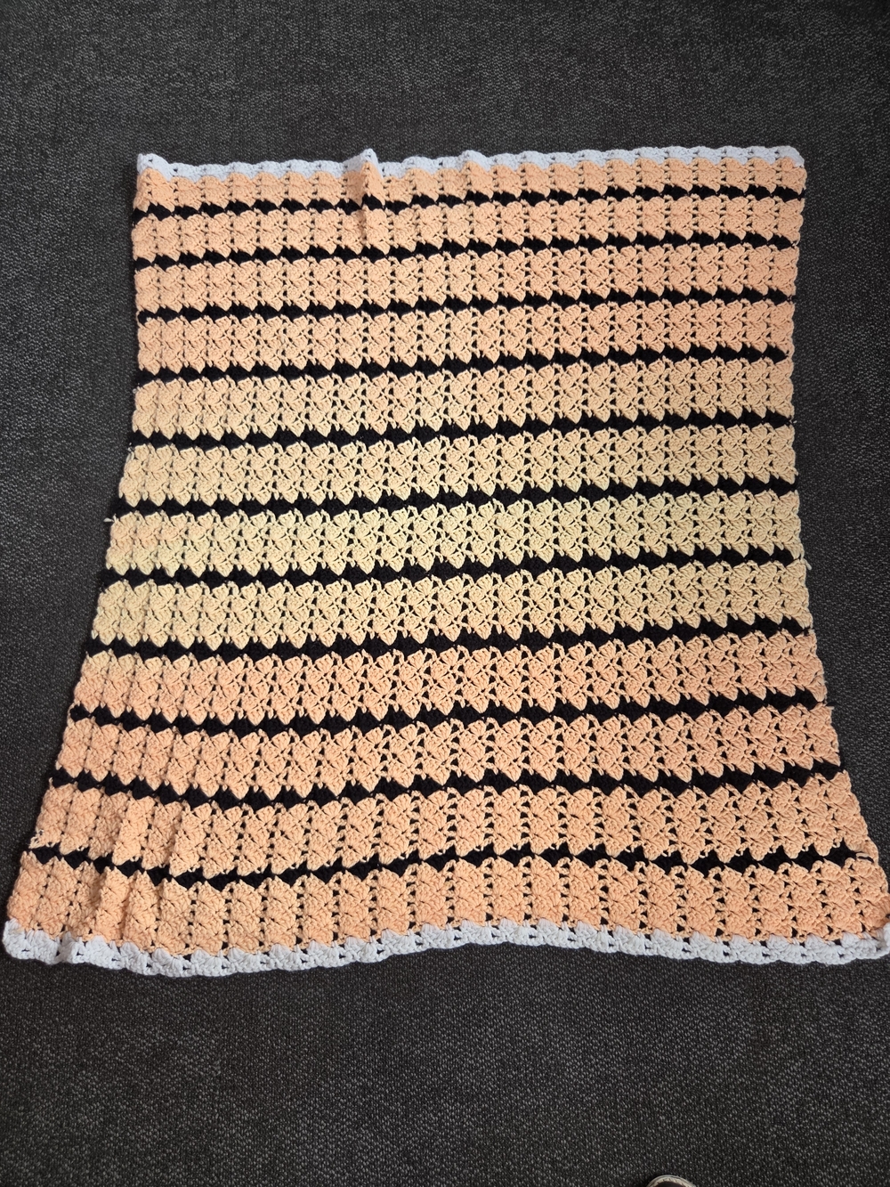 Handmade Crochet Chevron Afghan Throw Blanket Peach Yellow White Black 41X44